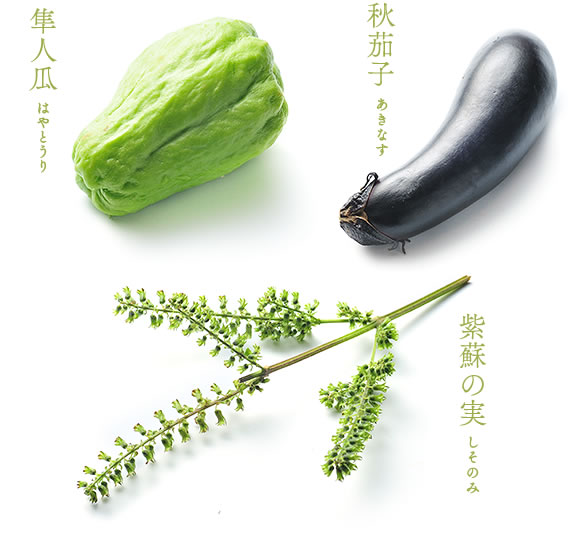 隼人瓜　秋茄子　紫蘇の実